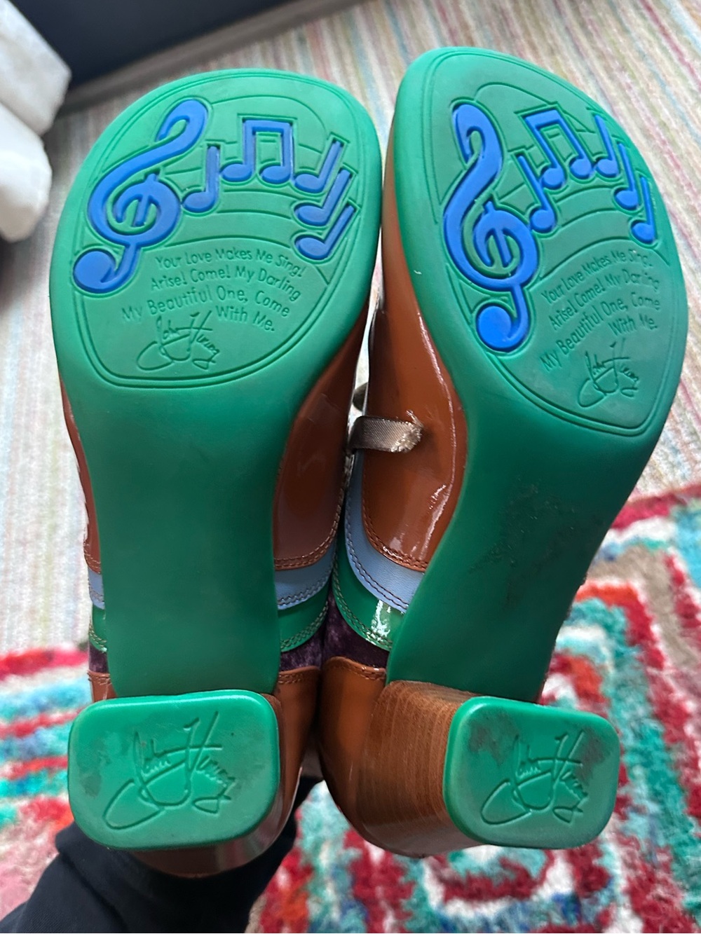 Fluevog NEARLY NEW Operetta Sandrine gold/green patent/velvet lace-up-8 (fit 7.5 - Picture 15 of 15